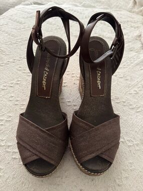 Crisscross Espadrille Wedge Sandals - Dark Brown